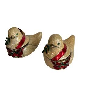 Vintage Dove Enamel Peace Dove Tea Light Holders with lids Set of 2 Christmas